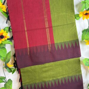 Deep Olive Green & Maroon Raga Kalyani Cotton Saree