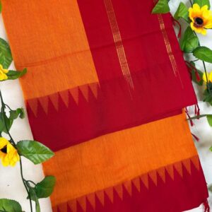 Orange Body & Red Border Raga Kalyani Cotton Saree