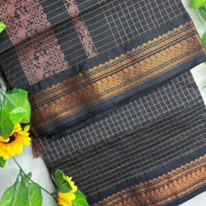 Karuna – Black & Copper Checks Kalyani Cotton Saree
