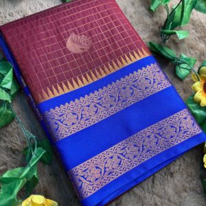 Royal Maroon & Sapphire Blue Premium Semi Kanchi Silk Saree