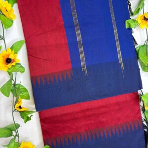 Deep Red Body & Royal Blue Border Raga Kalyani Cotton Saree