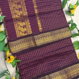Deep Purple Checks Raga Kalyani Cotton Saree with Purple Border