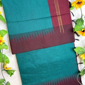 Deep Teal & Maroon Raga Kalyani Cotton Saree