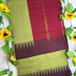 Olive Green & Maroon Raga Kalyani Cotton Saree