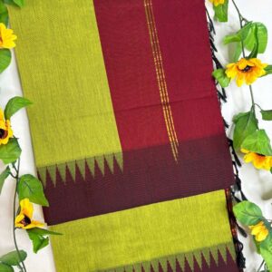 Olive Green Body & Maroon Border Raga Kalyani Cotton Saree