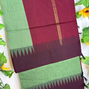 Classic Green & Maroon Raga Kalyani Cotton Saree