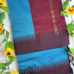 Teal Blue Body & Maroon Border Raga Kalyani Cotton Saree