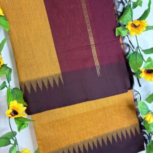 Mustard Body & Maroon Border Raga Kalyani Cotton Saree