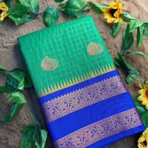 green saree with blue border
