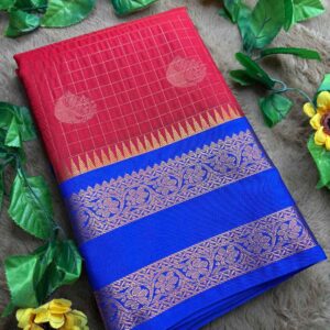 red saree with blue border, premium kanchi sarees