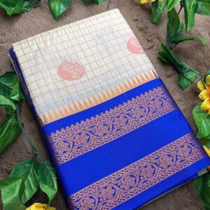 cream saree with blue border