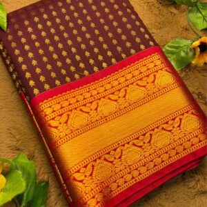 Maroon 1000 Buttas Lakshadeepam Semi Kanchi Silk Saree with Maroon Border & Gold Zari