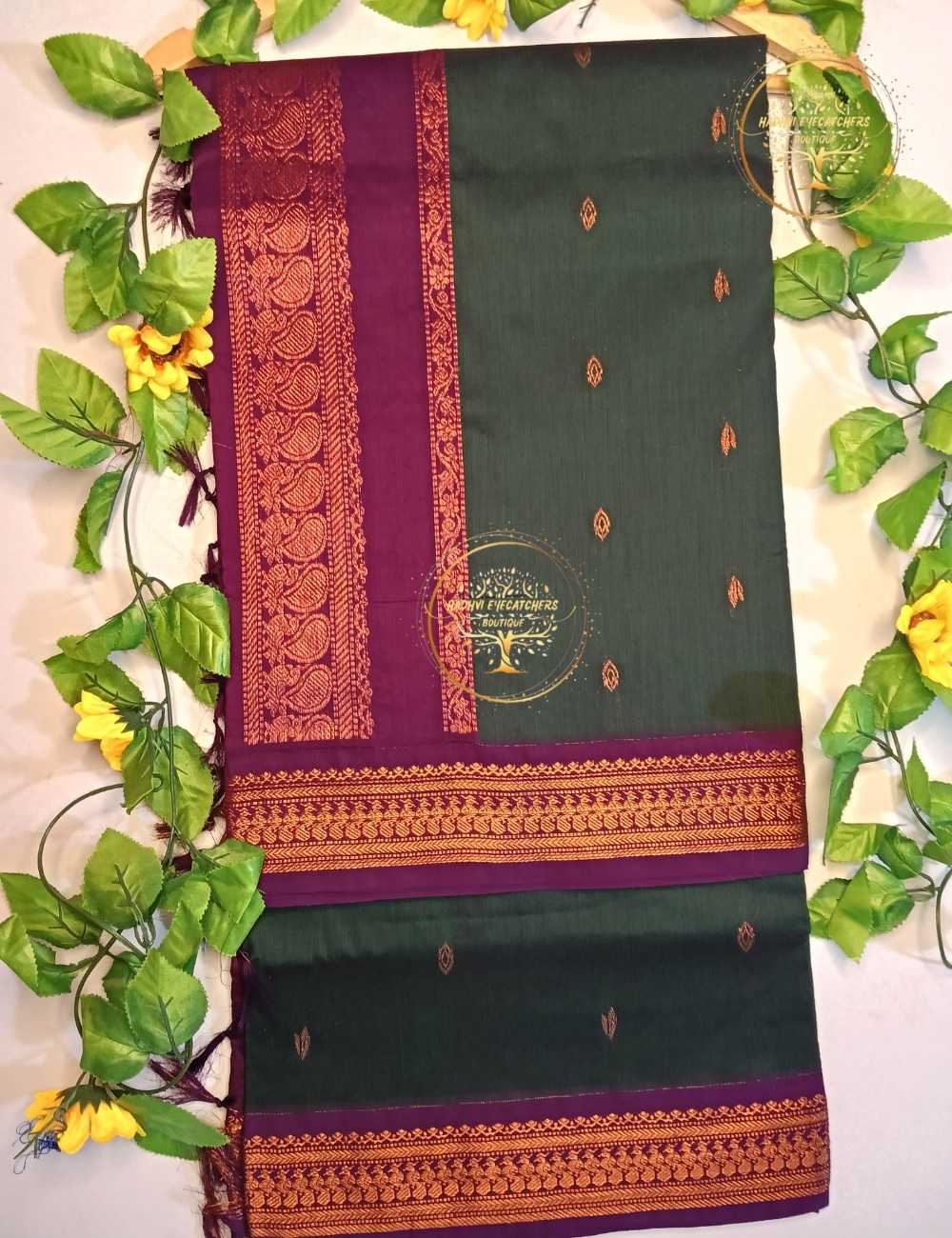 Gauri-Teal Green Kalyani Cotton Saree - Image 2