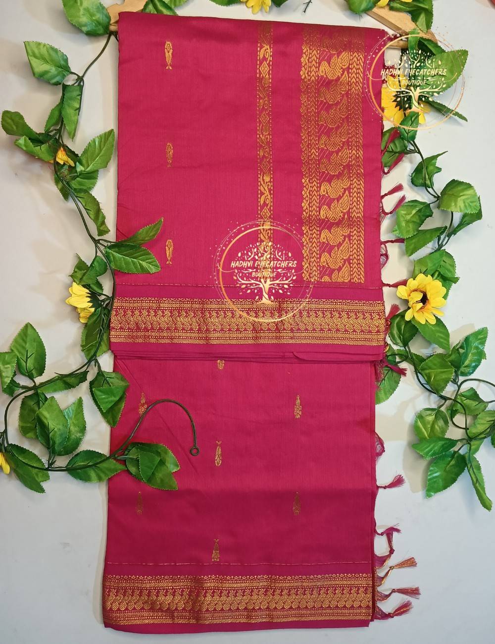 Ishva-Rani Pink Kalyani Cotton Saree - Image 2