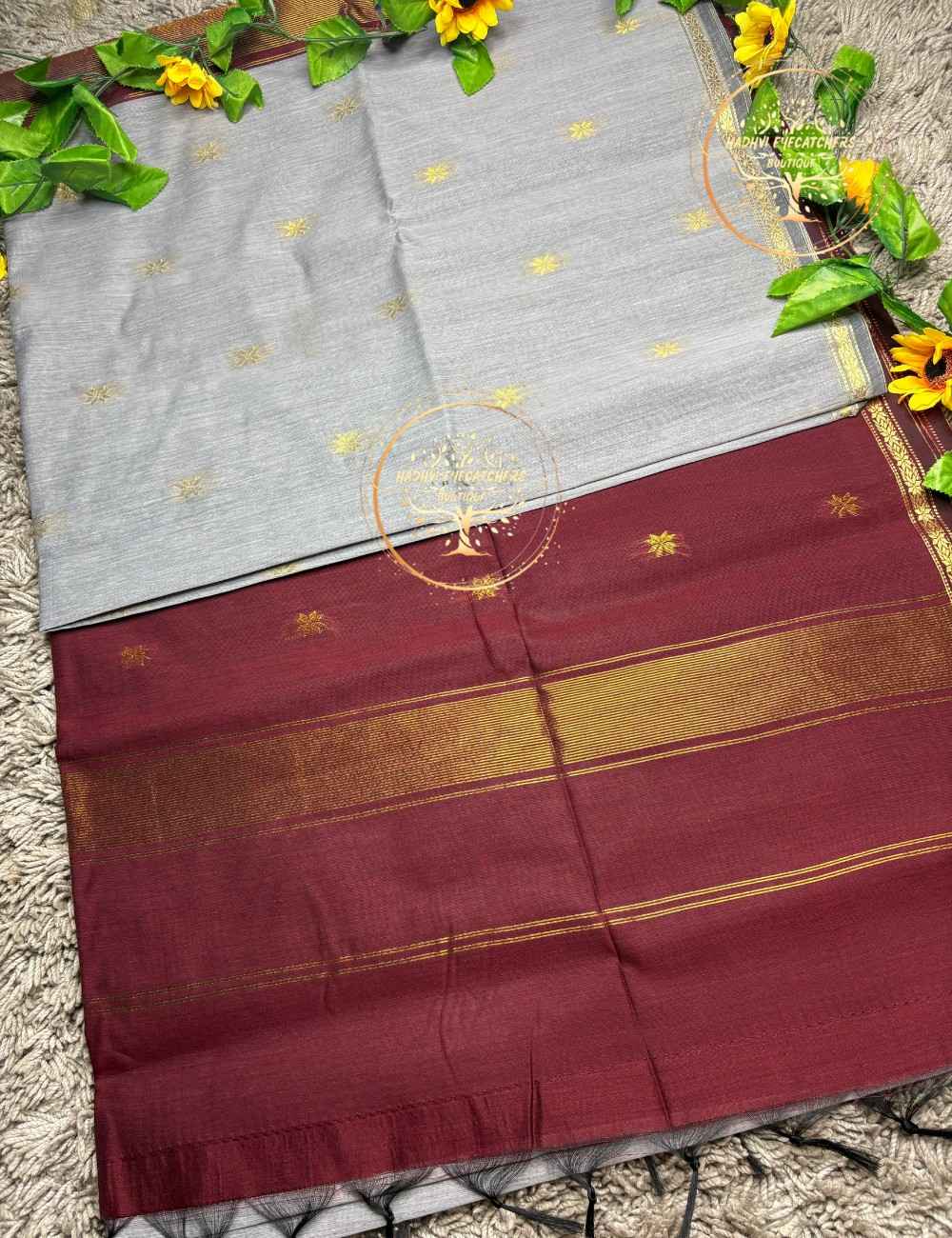 Ezhili-Cream Semi Maheswari Silk Cotton Saree - Image 3