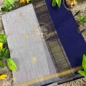 Ezhilvili-Silver Grey Semi Maheswari Silk Cotton Saree