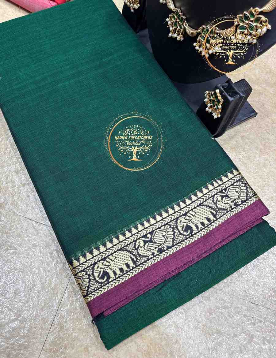 Charu-Bottle Green Narayanpet Cotton Saree