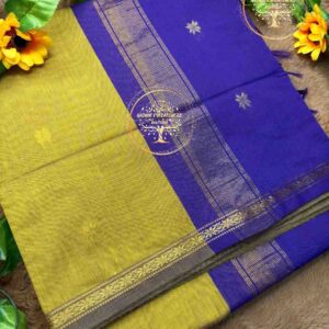 Ramani-Olive Yellow Semi Maheswari Silk Cotton Saree
