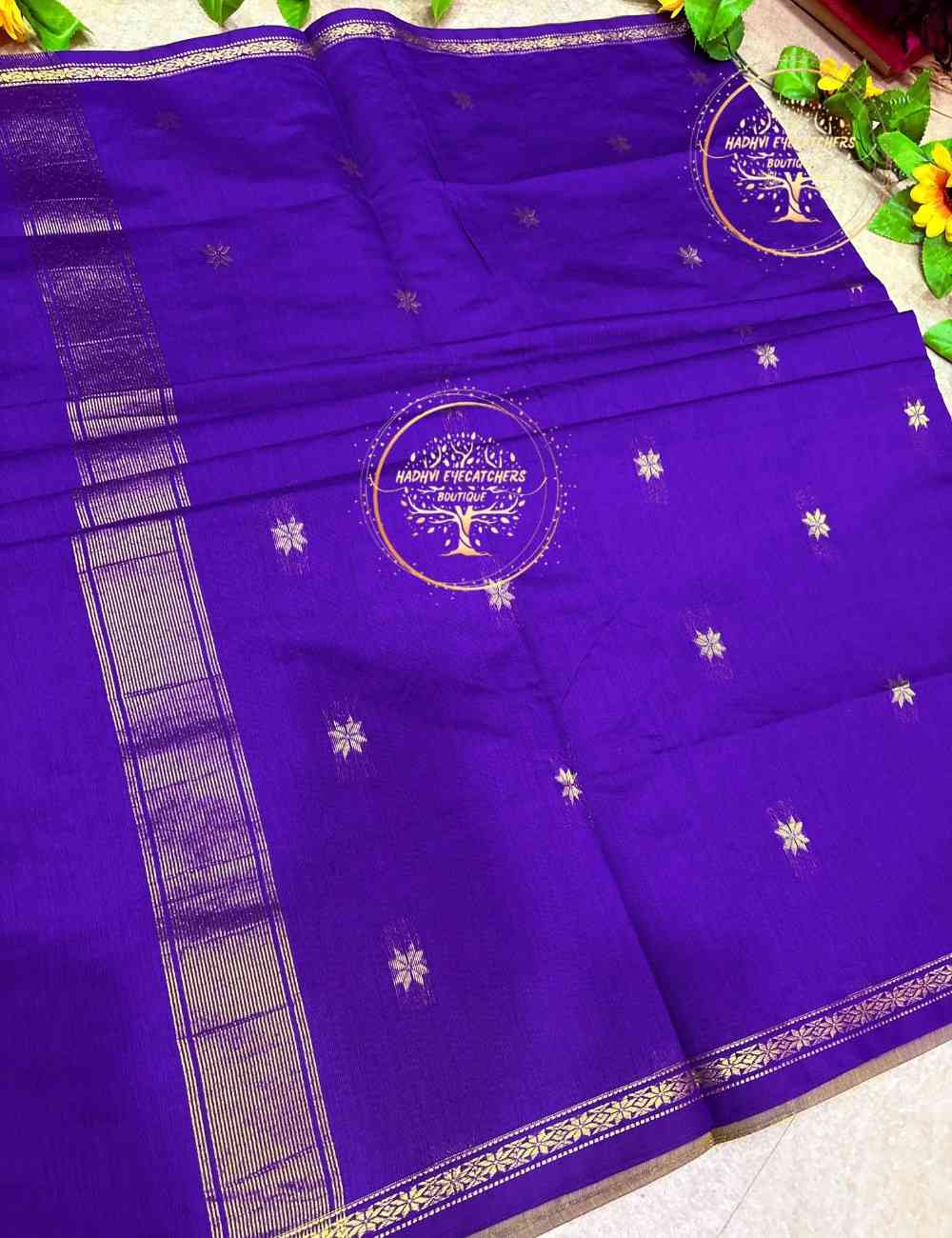 Ramani-Olive Yellow Semi Maheswari Silk Cotton Saree - Image 2
