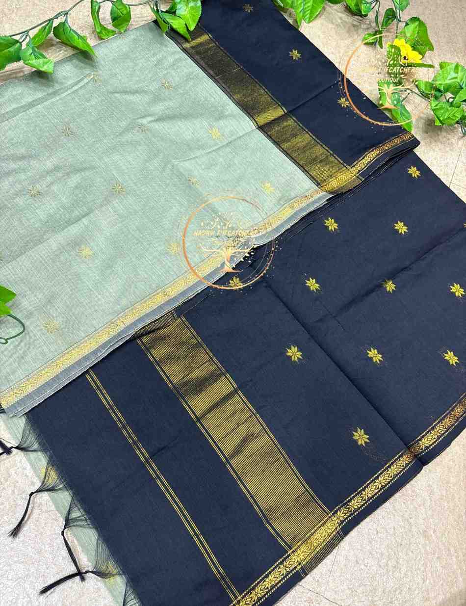 VijayaShri-White Semi Maheswari Silk Cotton Saree - Image 2