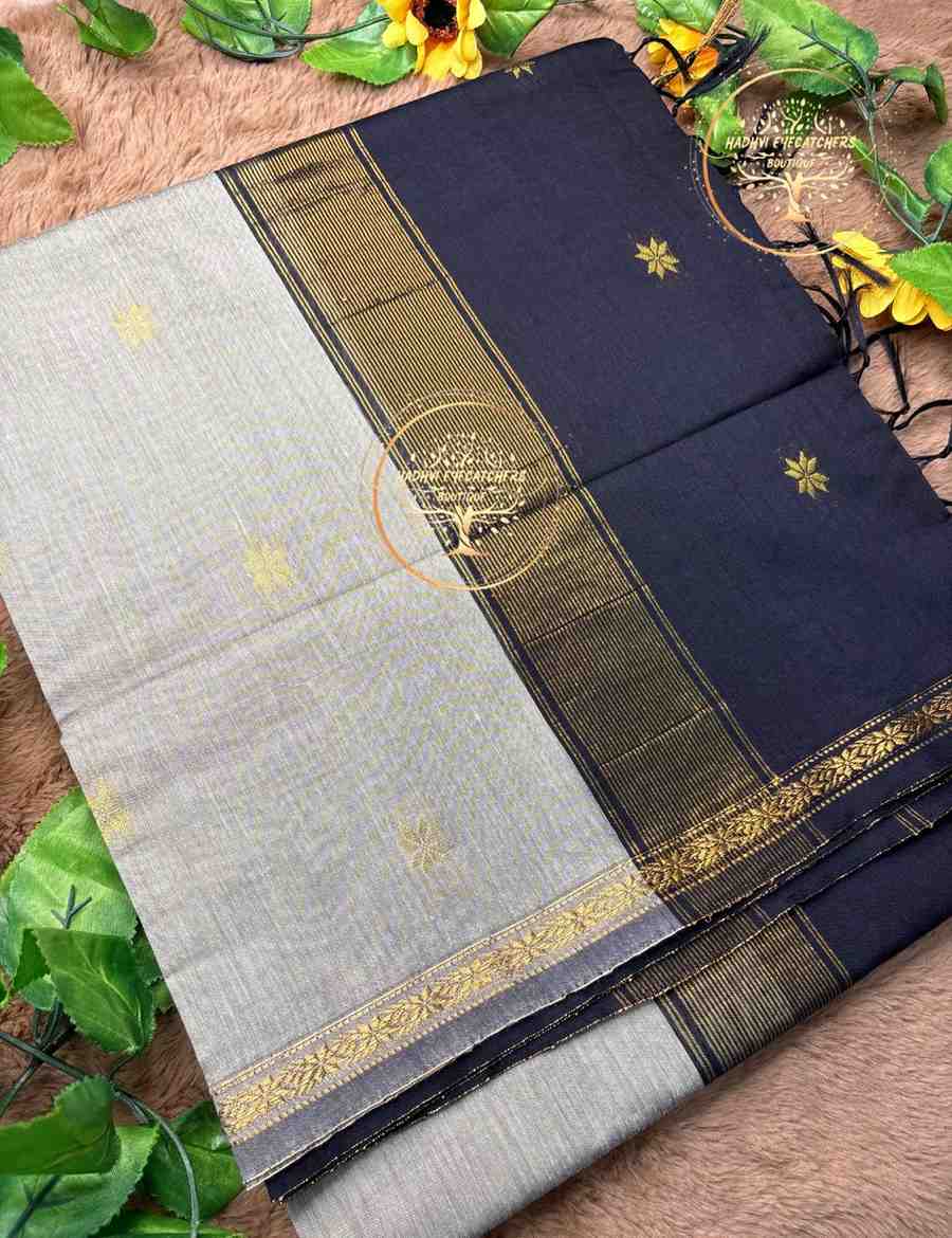 VijayaShri-White Semi Maheswari Silk Cotton Saree