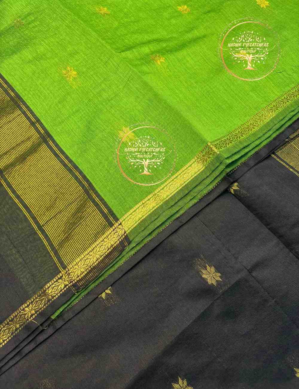 Saranyavali-Green Semi Maheswari Silk Cotton Saree - Image 3