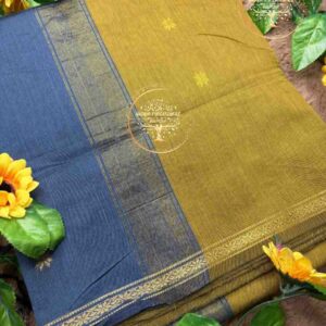 Kirupa-Mustard Yellow Semi Maheswari Silk Cotton Saree