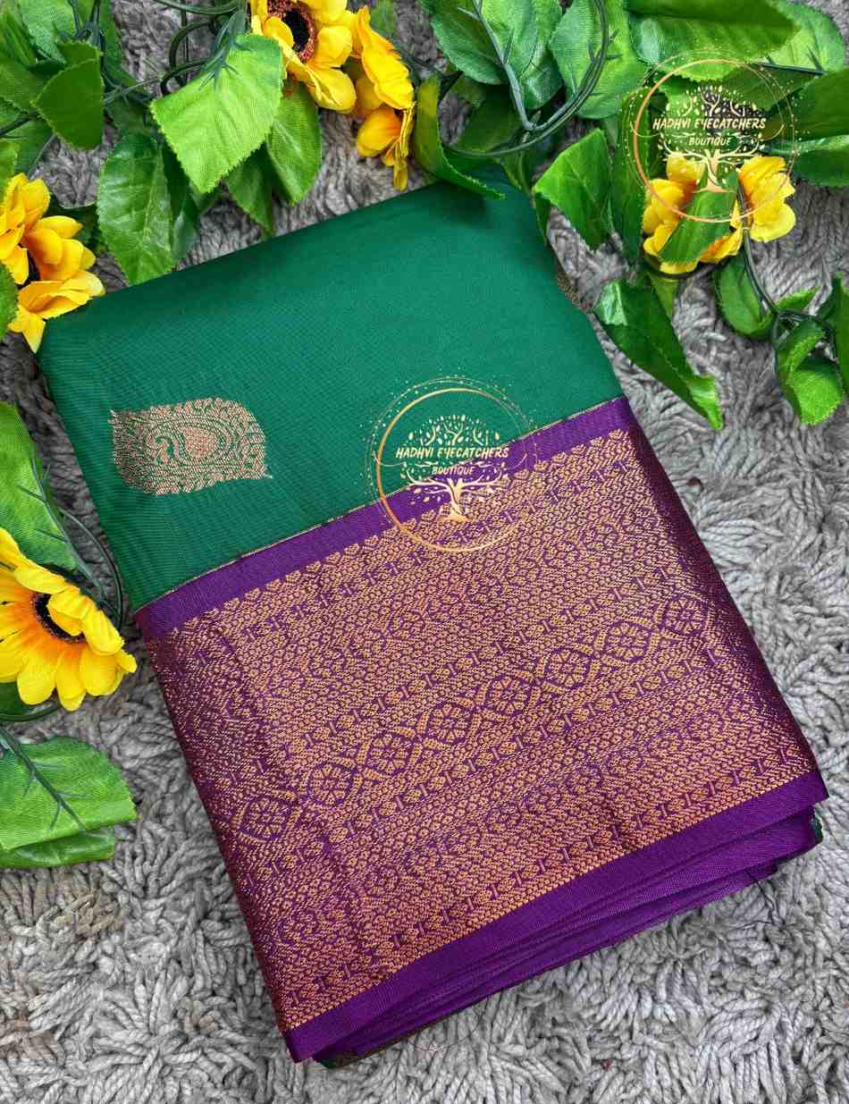 Naganika – Emerald Green Kanchi Soft Silk Saree