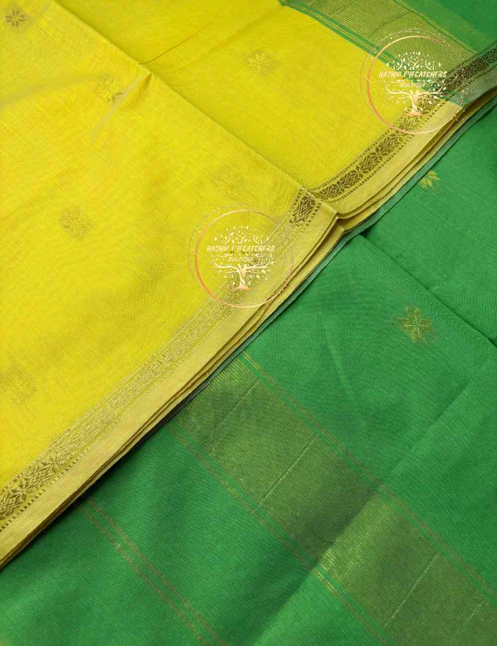 Jyotsna -Lemon Yellow Semi Maheswari Silk Cotton Saree - Image 2