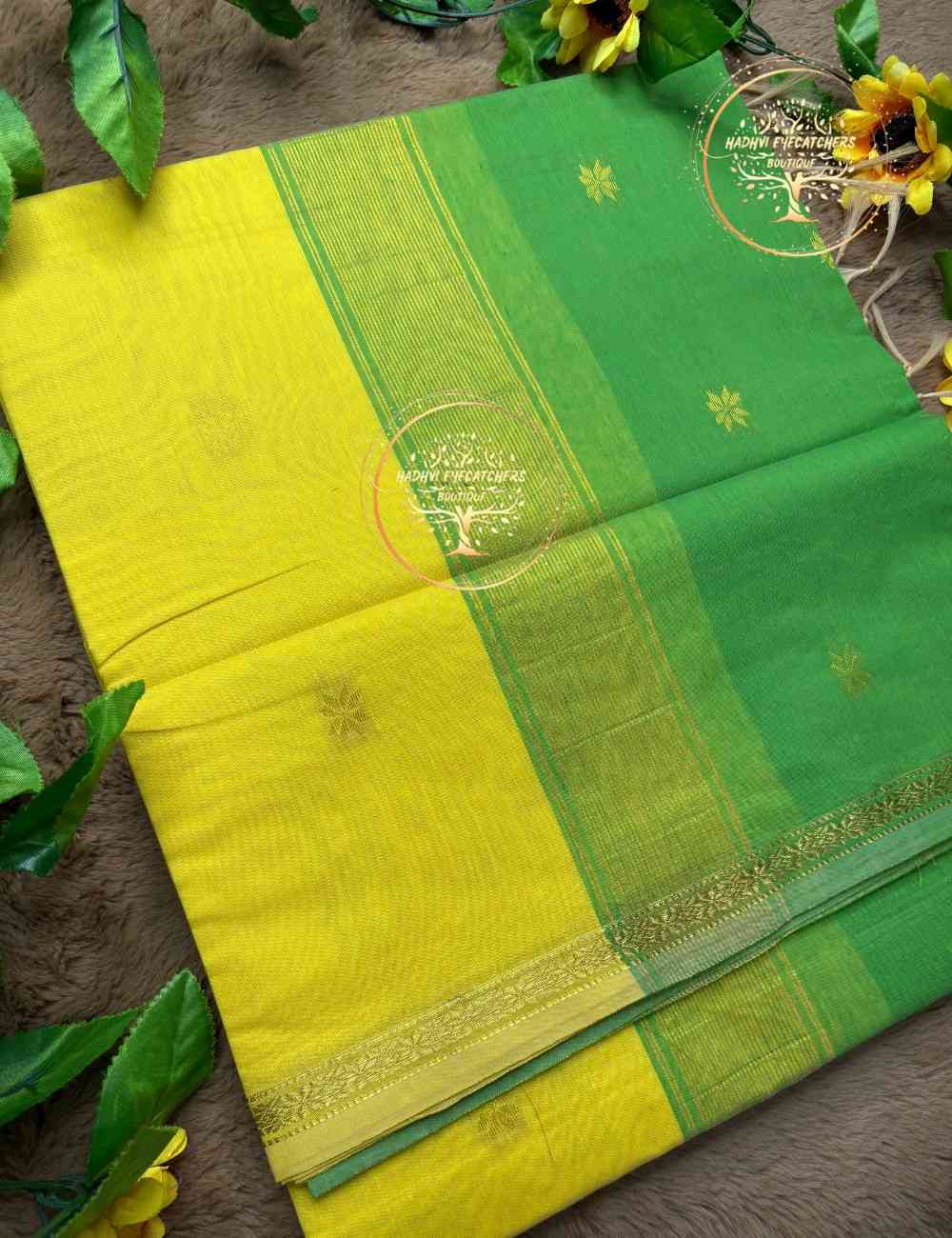 Jyotsna -Lemon Yellow Semi Maheswari Silk Cotton Saree