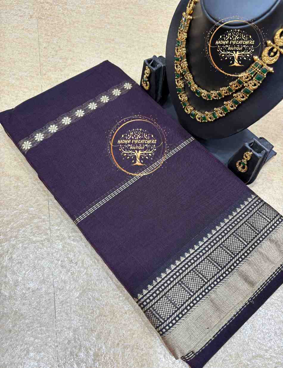 Kanaga-Dark Aubergine Narayanpet Cotton Saree