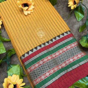 Ragini-Narayanpet Mango Yellow Stripes Cotton Saree