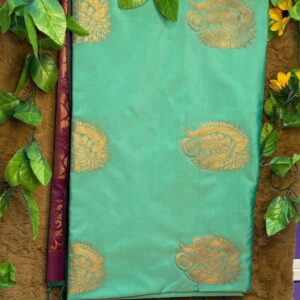 Turquoise Green Raga Soft Silk Saree with Dual-Tone Grape Pallu and Golden Motifs
