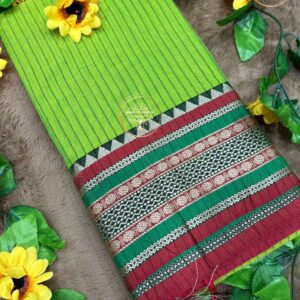 Viveka-Bright Green Narayanpet Stripes Cotton Saree