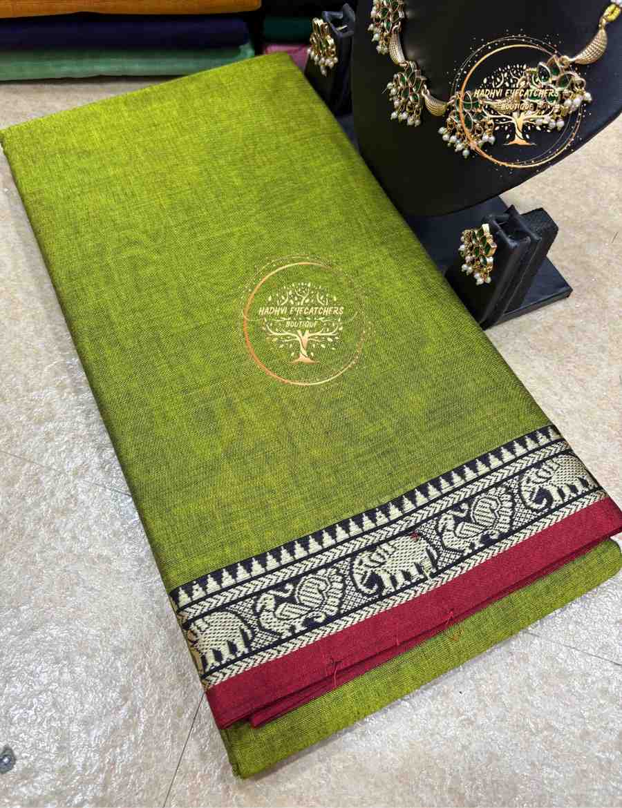 Reshmasri-Olive Green Narayanpet Cotton Saree