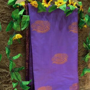 Nivika-Violet Raga Soft Silk Saree with Dual-Tone Grape Pallu and Copper Motifs