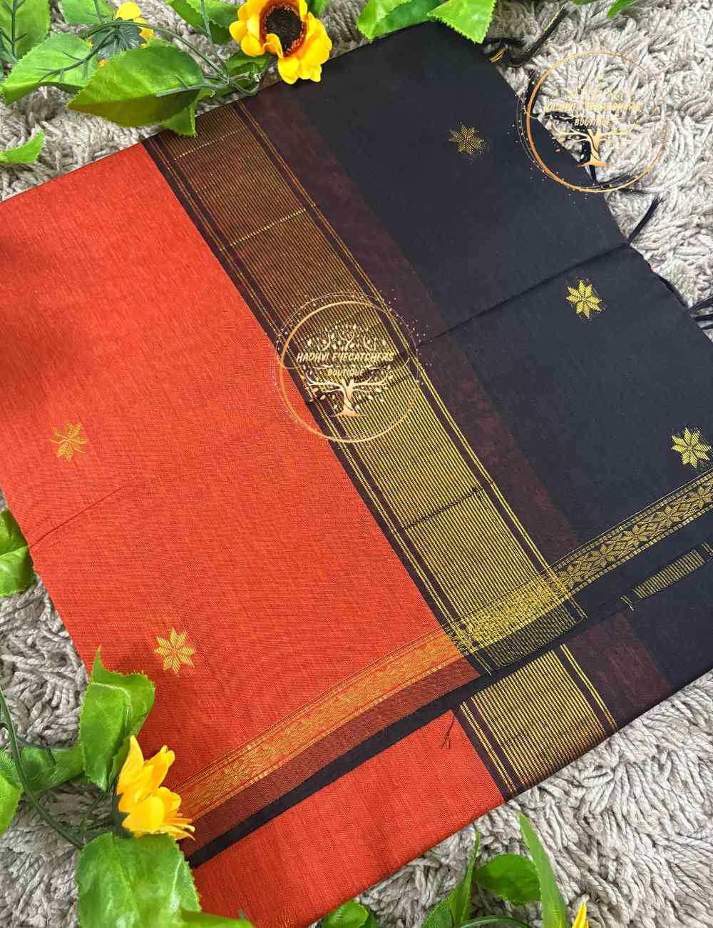 Basanti-Orange Semi Maheswari Silk Cotton Saree