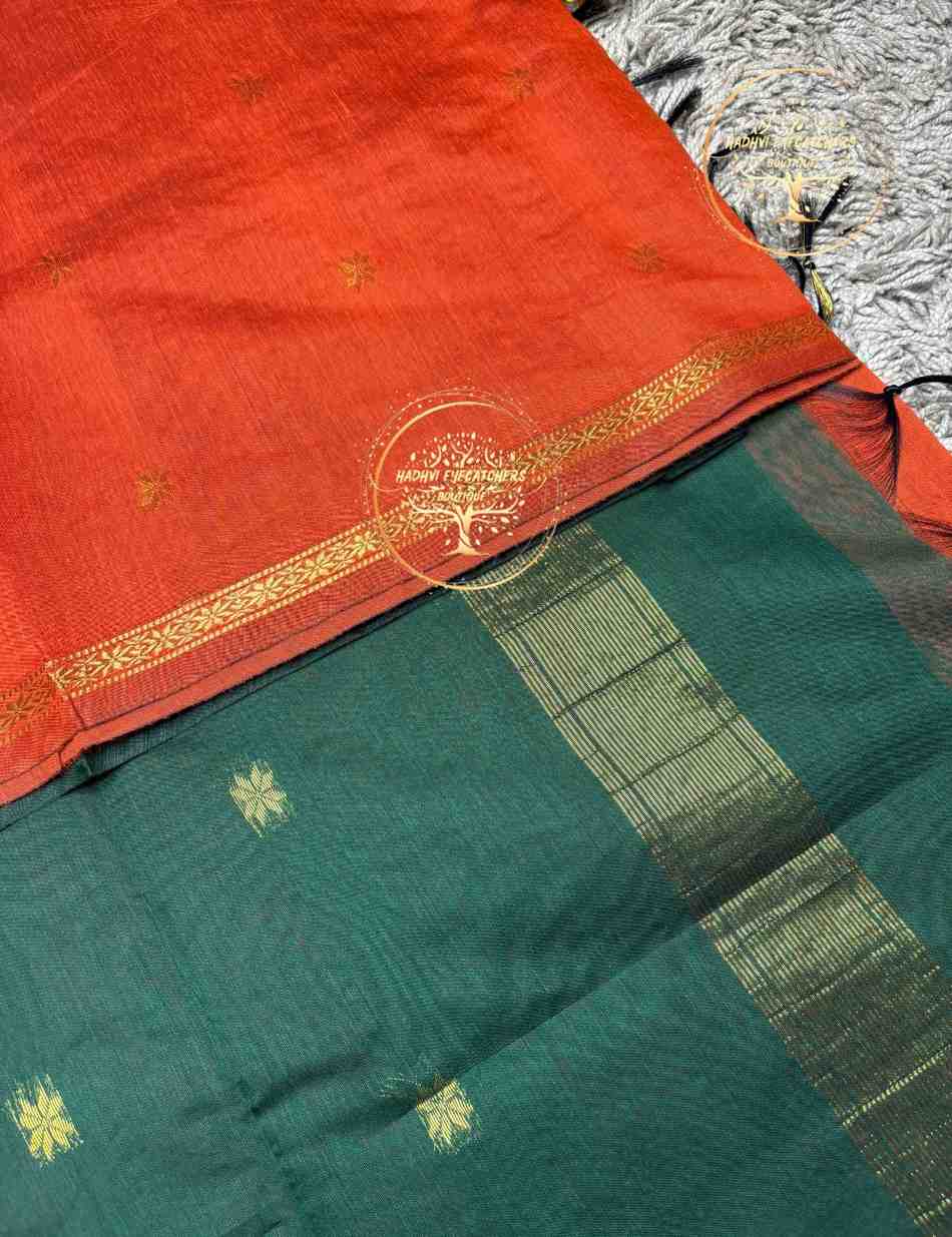 Amirthakala-Orange Semi Maheswari Silk Cotton Saree - Image 3
