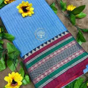 Mayuri-Navy Ink Narayanpet Stripes Cotton Saree
