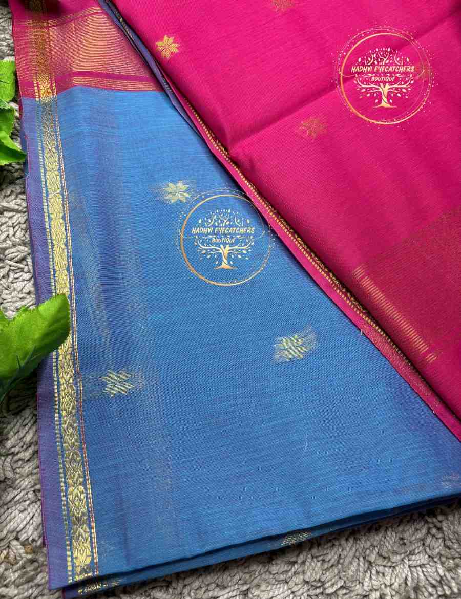 Jana-Priya -Pastel Blue Semi Maheswari Silk Cotton Saree - Image 2