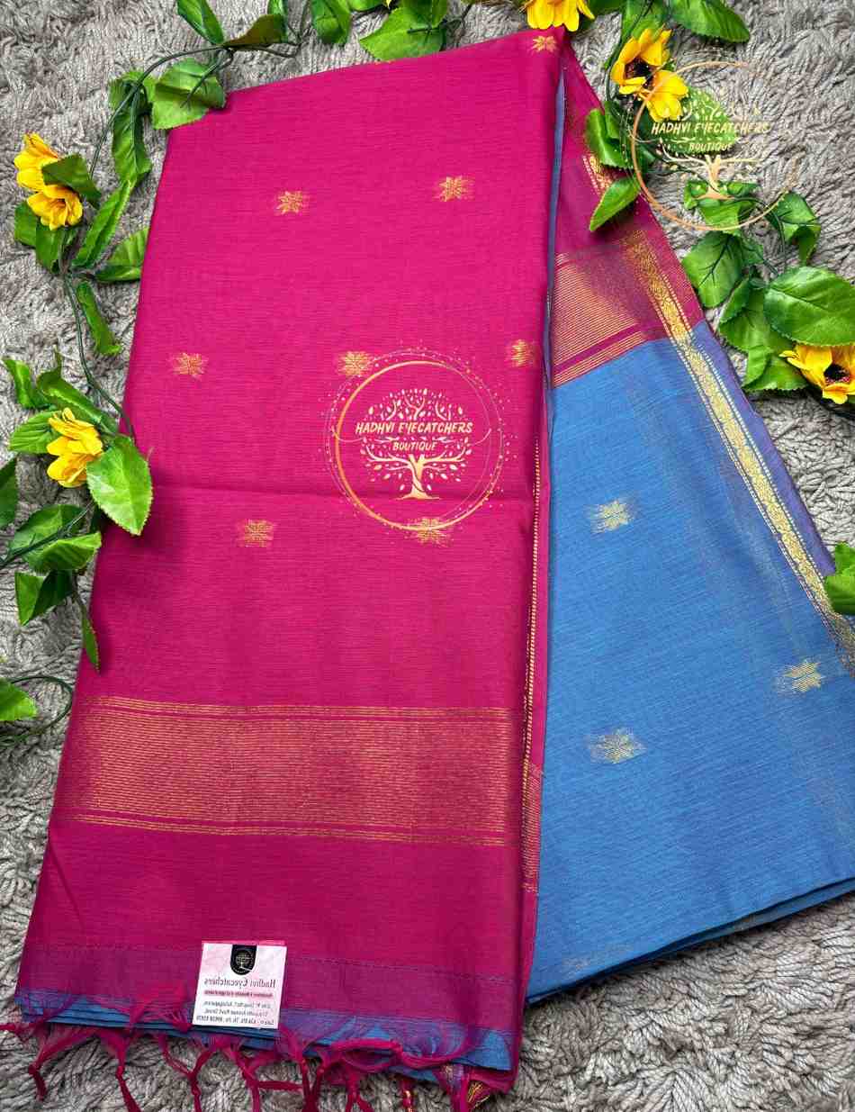Jana-Priya -Pastel Blue Semi Maheswari Silk Cotton Saree