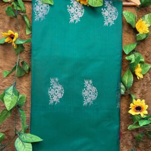 Green Raga Soft Silk Saree with Grape Pallu and Silver Motifs