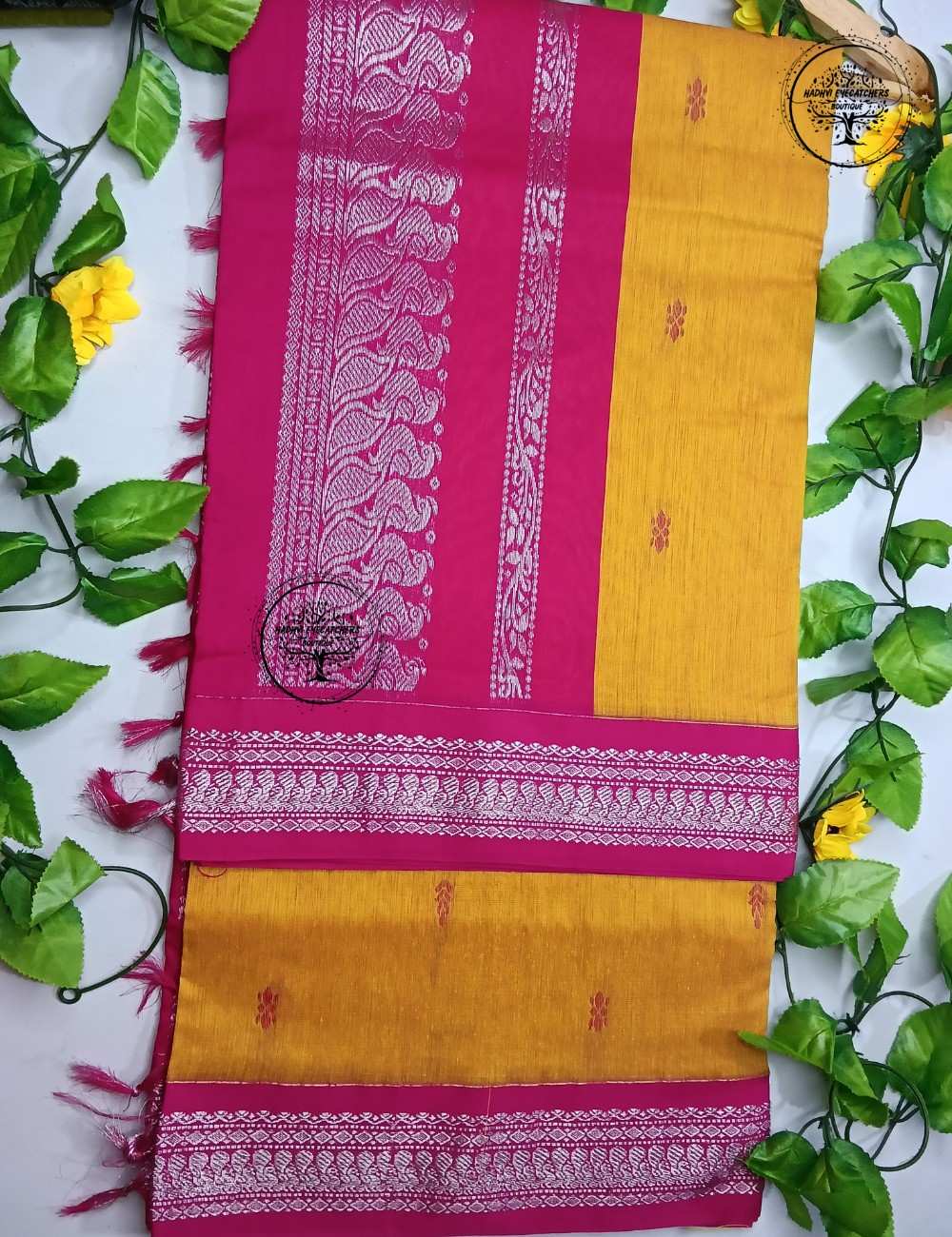 Deepamala-Mustard Yellow Kalyani Cotton Saree - Image 2