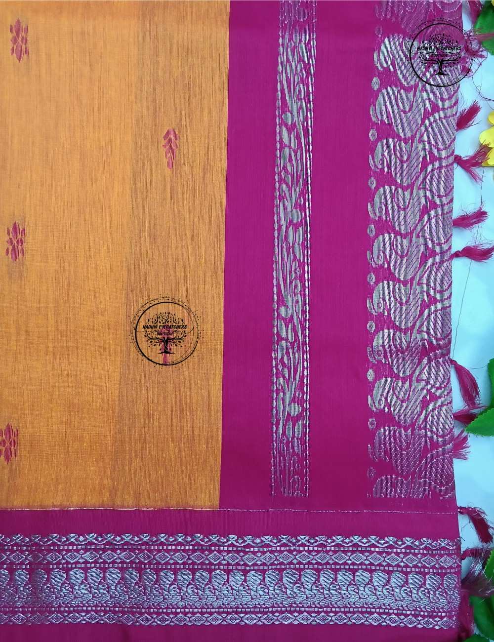 Deepamala-Mustard Yellow Kalyani Cotton Saree - Image 3