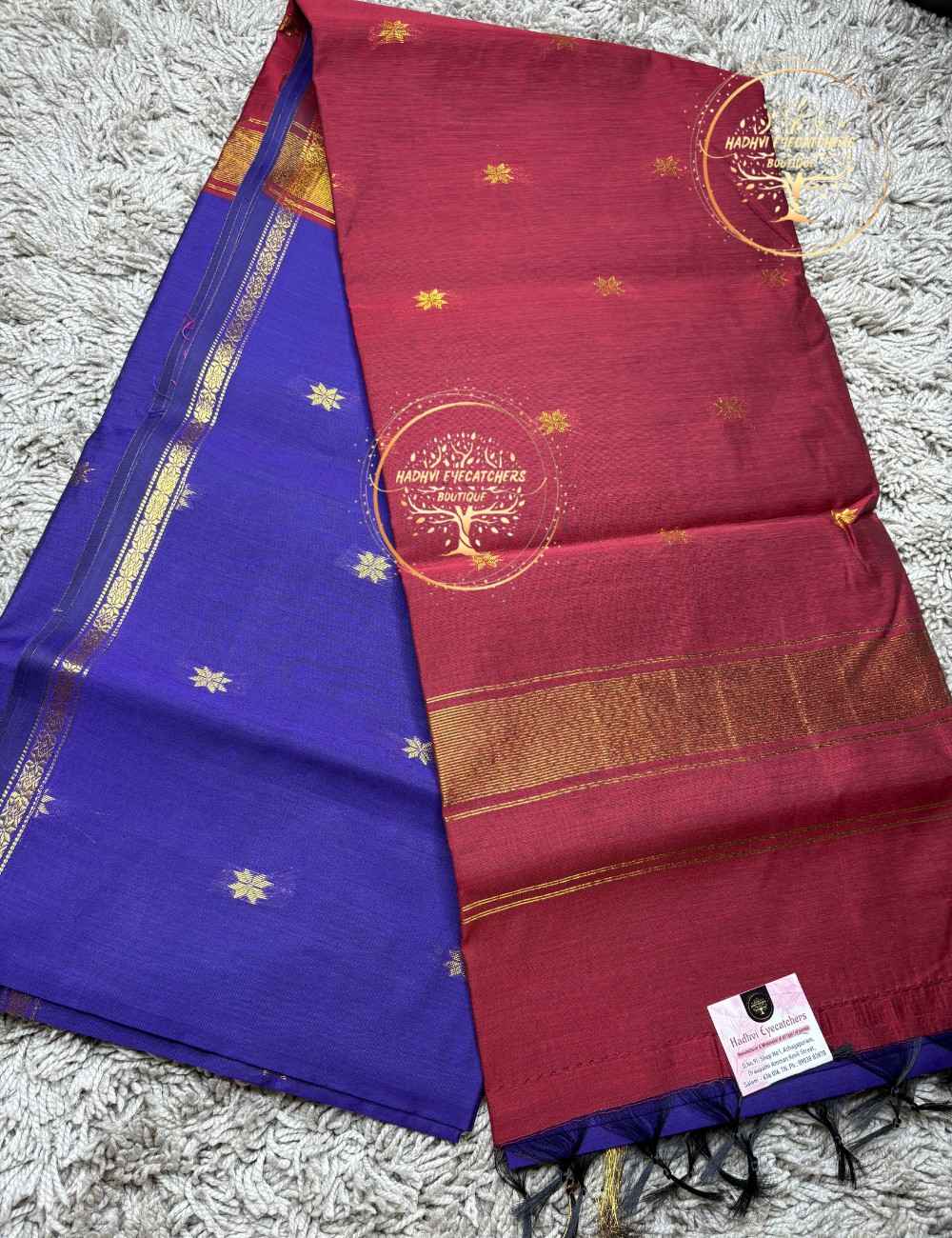 Bavanasri-Violet Semi Maheswari Silk Cotton Saree
