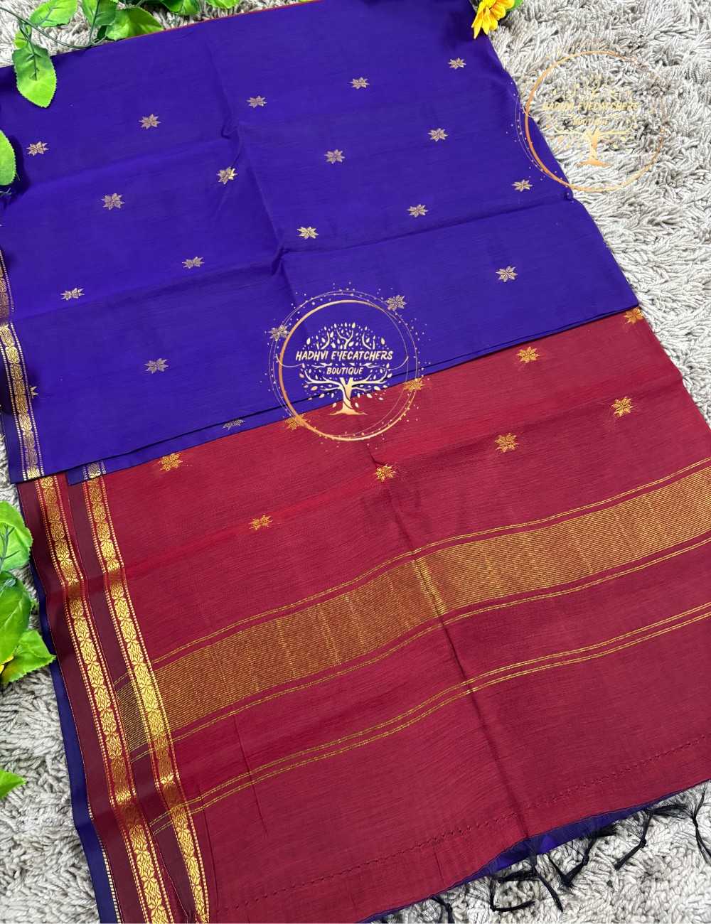 Bavanasri-Violet Semi Maheswari Silk Cotton Saree - Image 2