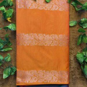 Yellow Raga Soft Silk Saree with Deep Teal Pallu and Dual-Tone Motifs