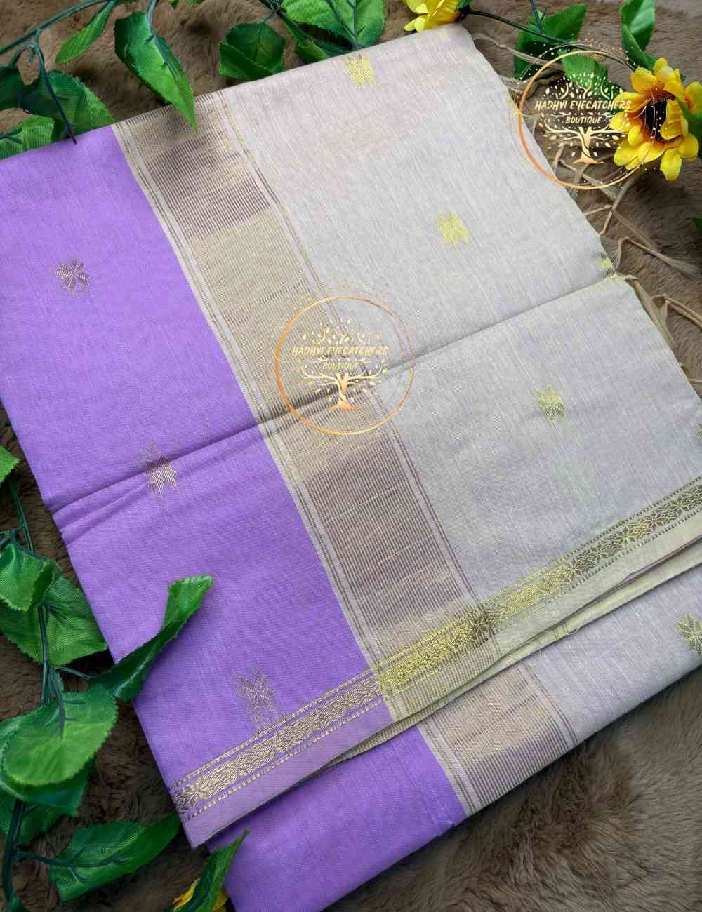 Rukmini-Lilac Semi Maheswari Silk Cotton Saree
