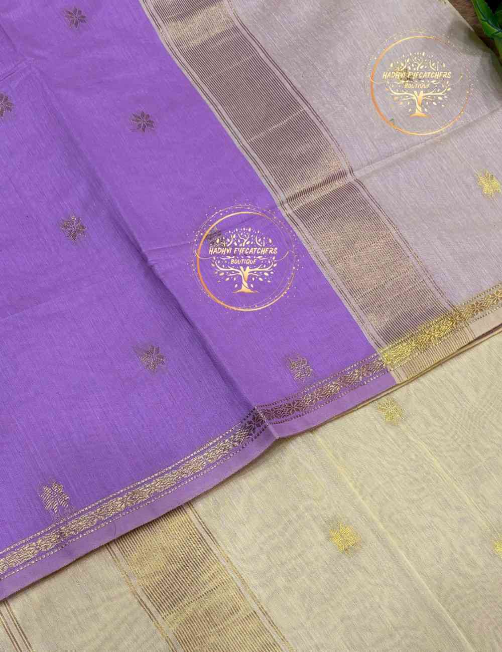 Rukmini-Lilac Semi Maheswari Silk Cotton Saree - Image 3