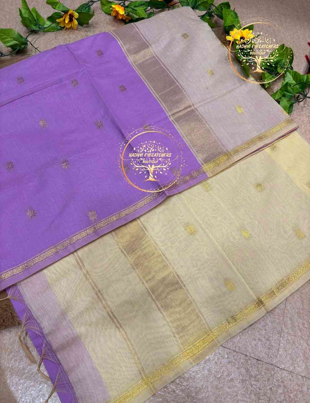 Rukmini-Lilac Semi Maheswari Silk Cotton Saree - Image 2